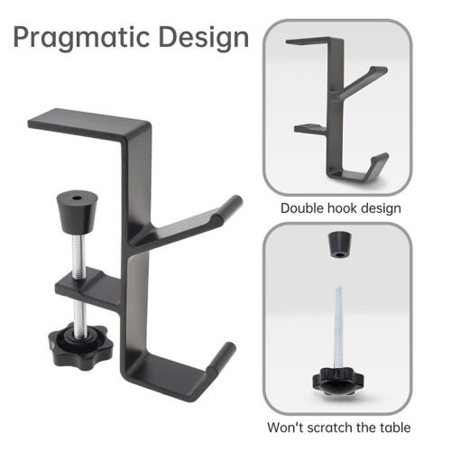 2pcs Desk Mount Bag Rack Hook Clip, Student Desk Hook with Adjustable Arm Clip, Headphone Holder Backpack Hook 1