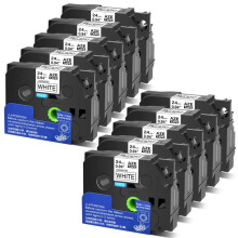 24mm Black On White Laminated Label Tape 10 Pack, TZe TZ 251 Compatible, For PT1500 Label Printers