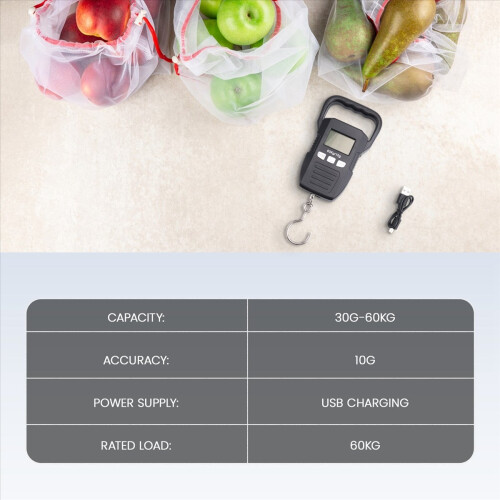 Black 60Kg/10G LCD Digital Hanging Scale USB Recha 2