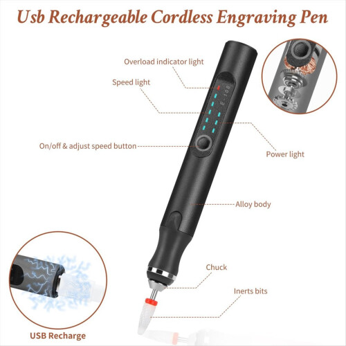 Engraving Pen with 37 Bits, USB Rechargeable Cordl 1