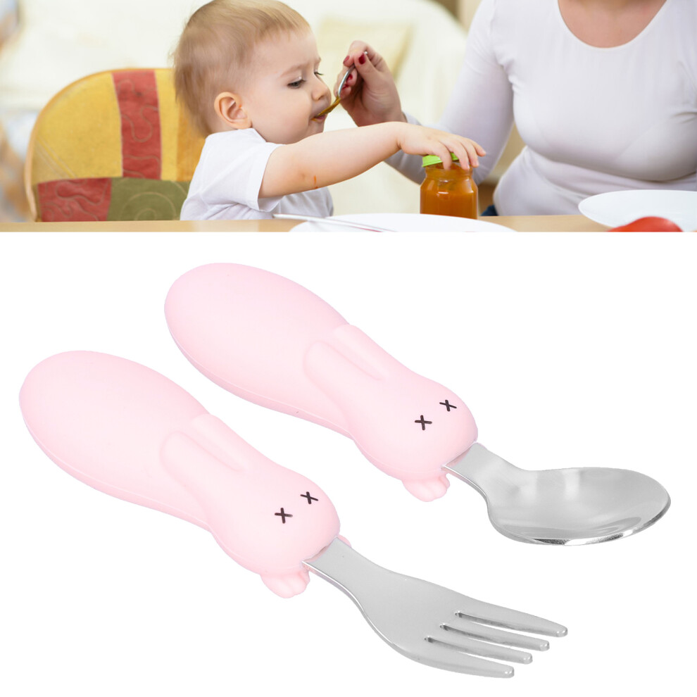 Baby Stainless Steel Spoon & Fork Set, Pink, 11.9cm Toddler Tableware