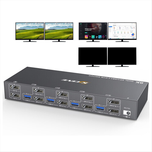 KVM Switch 4 Computer 2 Monitors Displayport USB 2