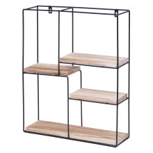 Scaffale mensola portaoggetti pensile 4 ripiani MCW-K76 rettangolare 51x40x11cm ferro verniciato ~ legno chiaro