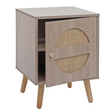 Nachttisch MCW-M35, Kaffeetisch Beistelltisch, Staufächer, Kubu Rattan Holz Melamin, Eiche-Optik 56x40x40cm