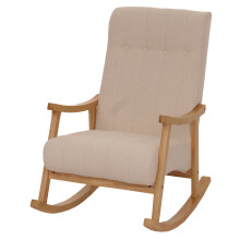 Sedia a dondolo MCW-K10, poltrona relax, legno FSC stoffa/tessuto bouclé (450g/m²) ~ beige, struttura naturale