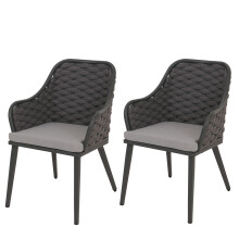 Set 2 sedie da giardino MCW-O16, esterno, Olefin (200 g/m²) intreccio corda alluminio ~ antracite cuscino grigio chiaro
