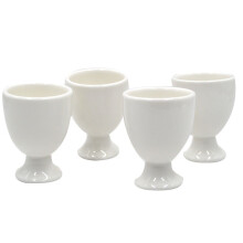 Set of 4 White Porcelain Egg Cups for Soft and Hard Boiled Eggs, Microwave Dishwasher Safe