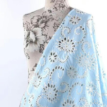 100% Cotton Cloth HollowOut Embroidered Lace Fabric Handmade Light Blue Width 125cm 1 Yard And 0.5 Yard 45cm X 125cm
