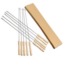 10Pcs Stainless Steel BBQ Skewers with Non Slip Wooden Handles, Reusable Kebab Sticks for Grilling