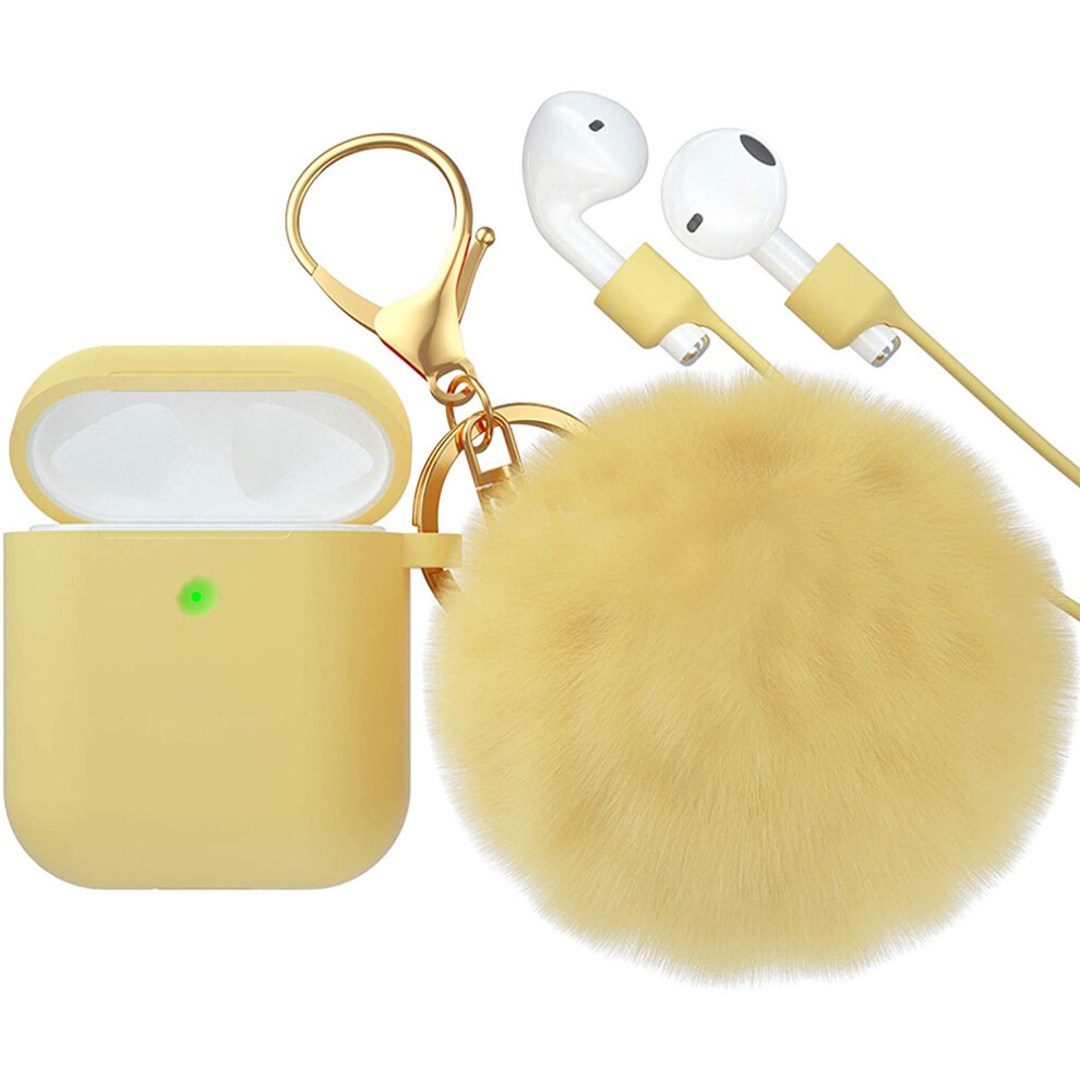 Apple Airpods Case Cover, Wireless Charging Support With Silicone Case Skin, Shock-Absorbing, Fluffy Ball Keychain, Drop Protection, Dustproof And Wat 9012494131130