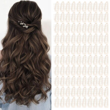 100pcs Stainless Steel Wig Clips 10 Teeth 3.7x1.8cm Beige