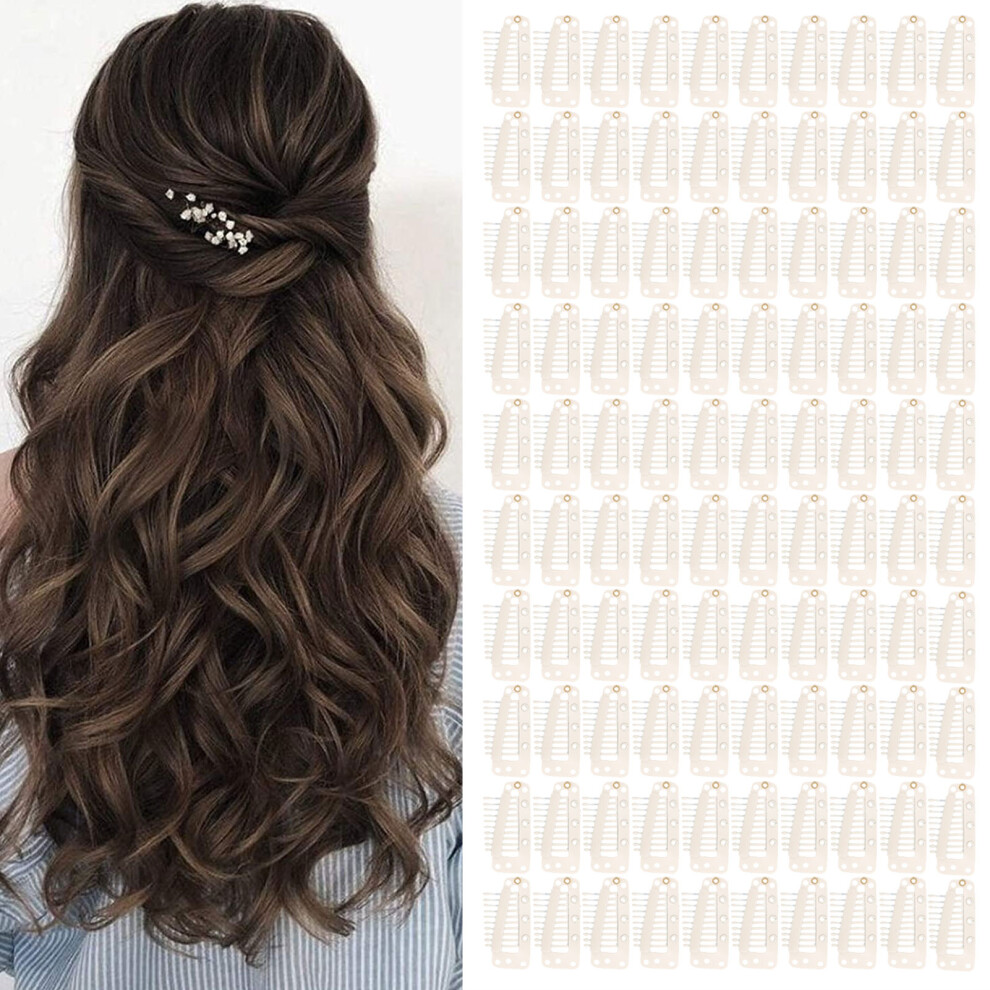 100pcs Stainless Steel Wig Clips 10 Teeth 3.7x1.8cm Beige