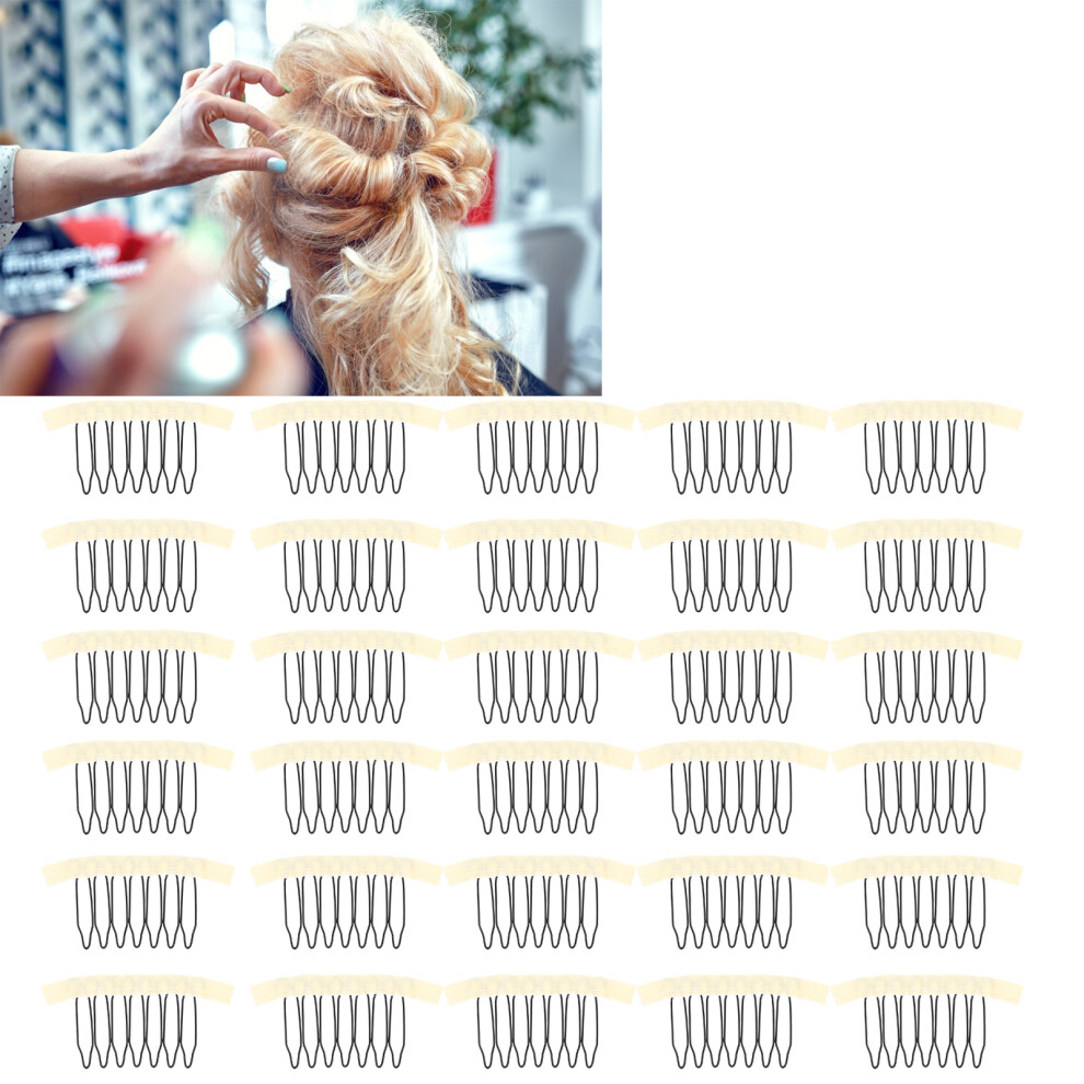 Hair Accessories 30pcs Stainless Steel Wig Comb Clips Beige 7-Teeth