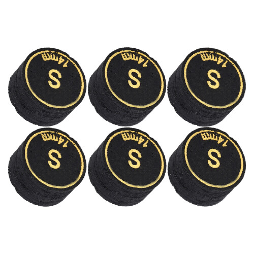 6pcs Black PU Pool Cue Tips 14mm Multi Layers Billiard Replacement