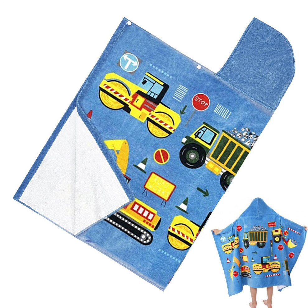 Kids Hooded Beach Towel 50x30 Inch, Toddler Bath Towel With Construction Vehicle Design, Soft Absorbent Towel For Swim