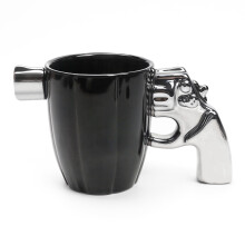 Gun Shaped Coffee Mug with Revolver Handle, 12Oz Ceramic Tea Cup, Dishwasher Safe BlackSilver