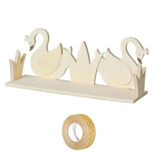 Mensola in legno 2 cigni 40 x 16 cm + nastro adesivo dorato con glitter 5 m