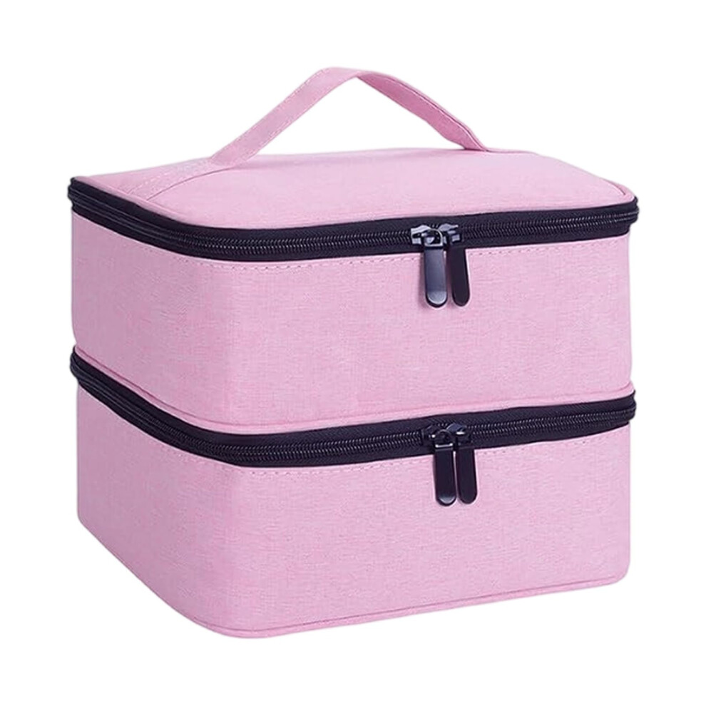 Large Double Compartment Nail Polish Organizer Case with Adjustable Dividers and Padded Interior