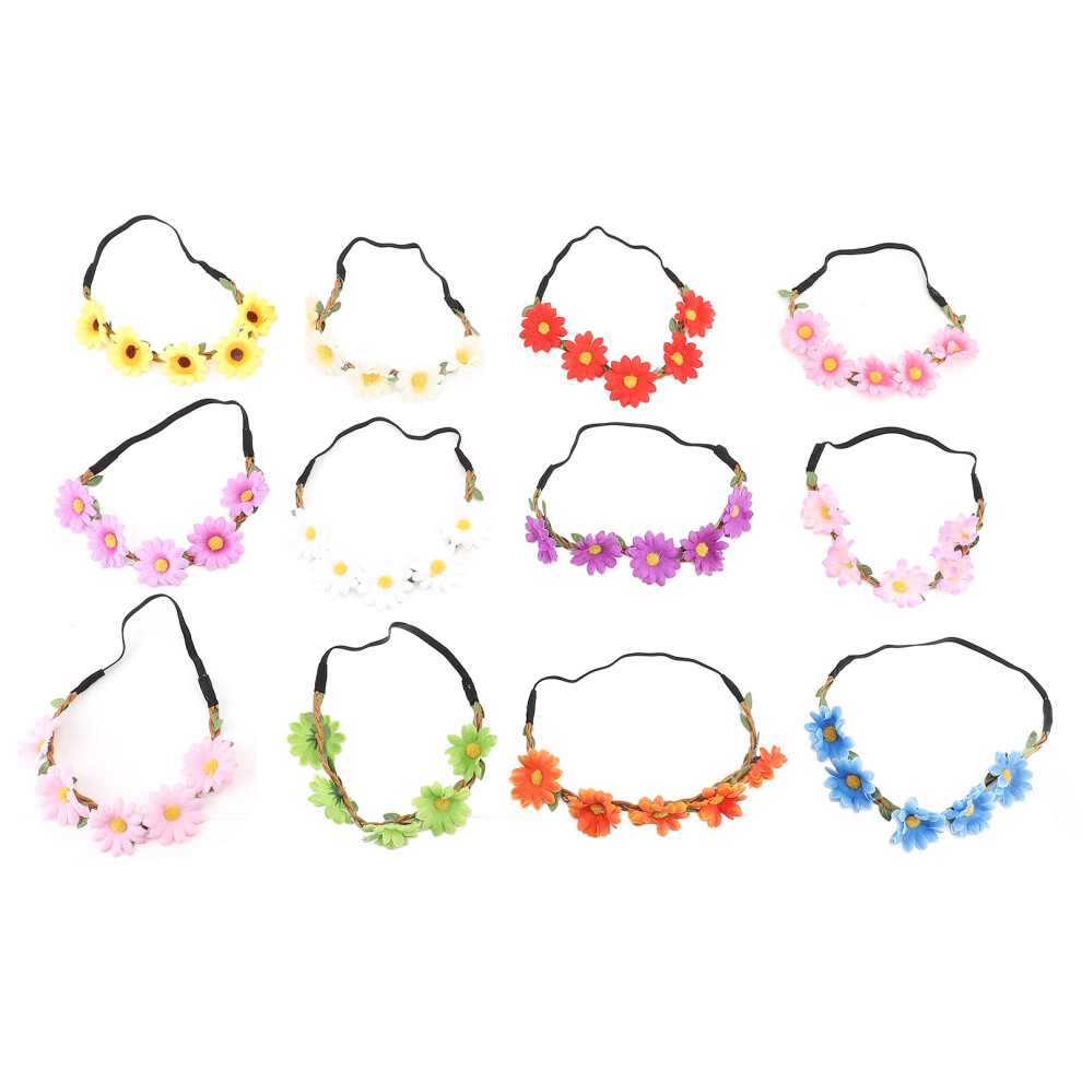 Exquisite Workmanship Floral Headband Bohemian Flower Crown With Vibrant Color Adjustable Elastic Ribbon Handcraft Fabric Blossoms For Versatile