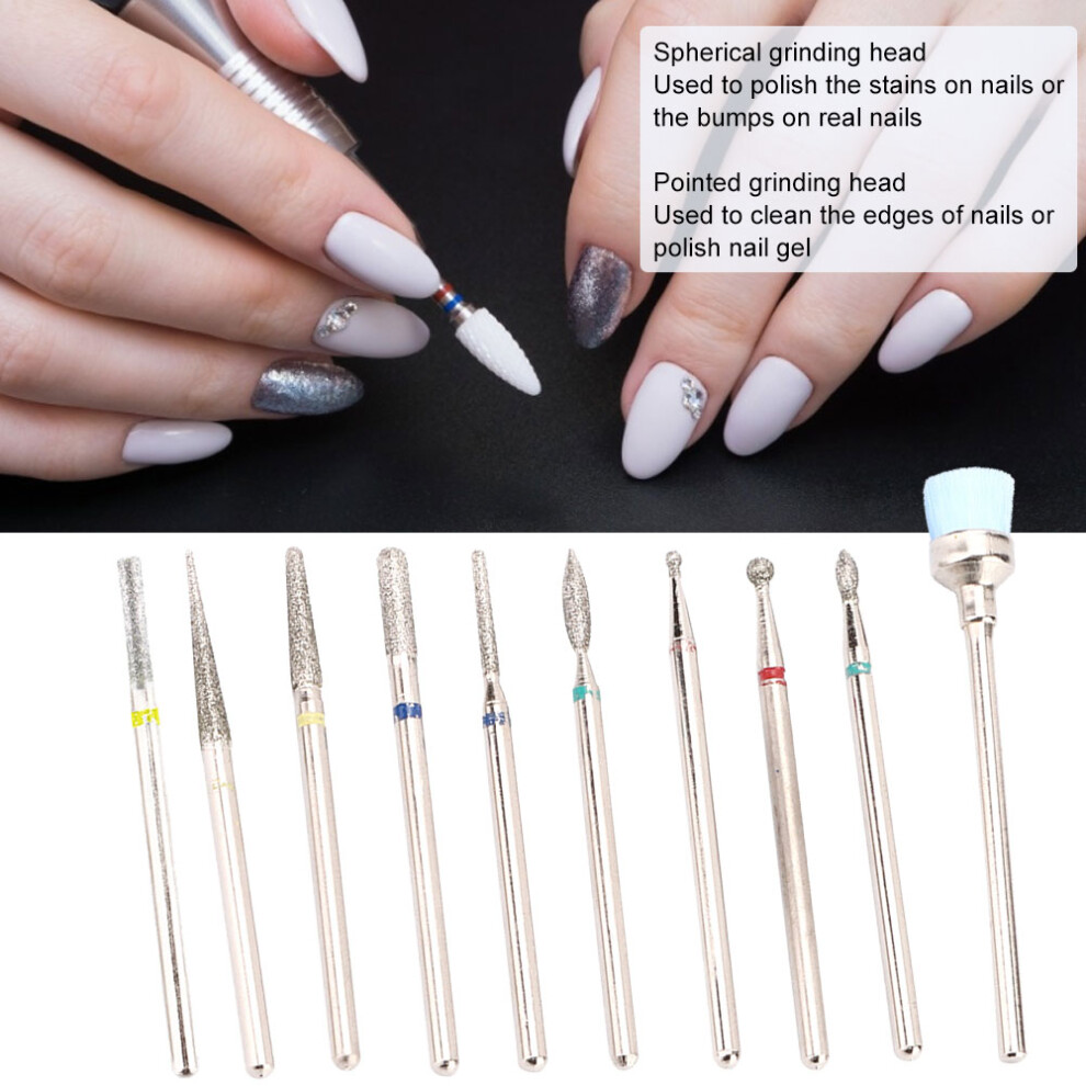 10pcs Tungsten Steel Nail Drill Bits Set for Manicure & Pedicure
