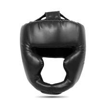 Boxing Headgear Full Face Protection for Adults, Adjustable PU Helmet for Sparring and Kickboxing Black L