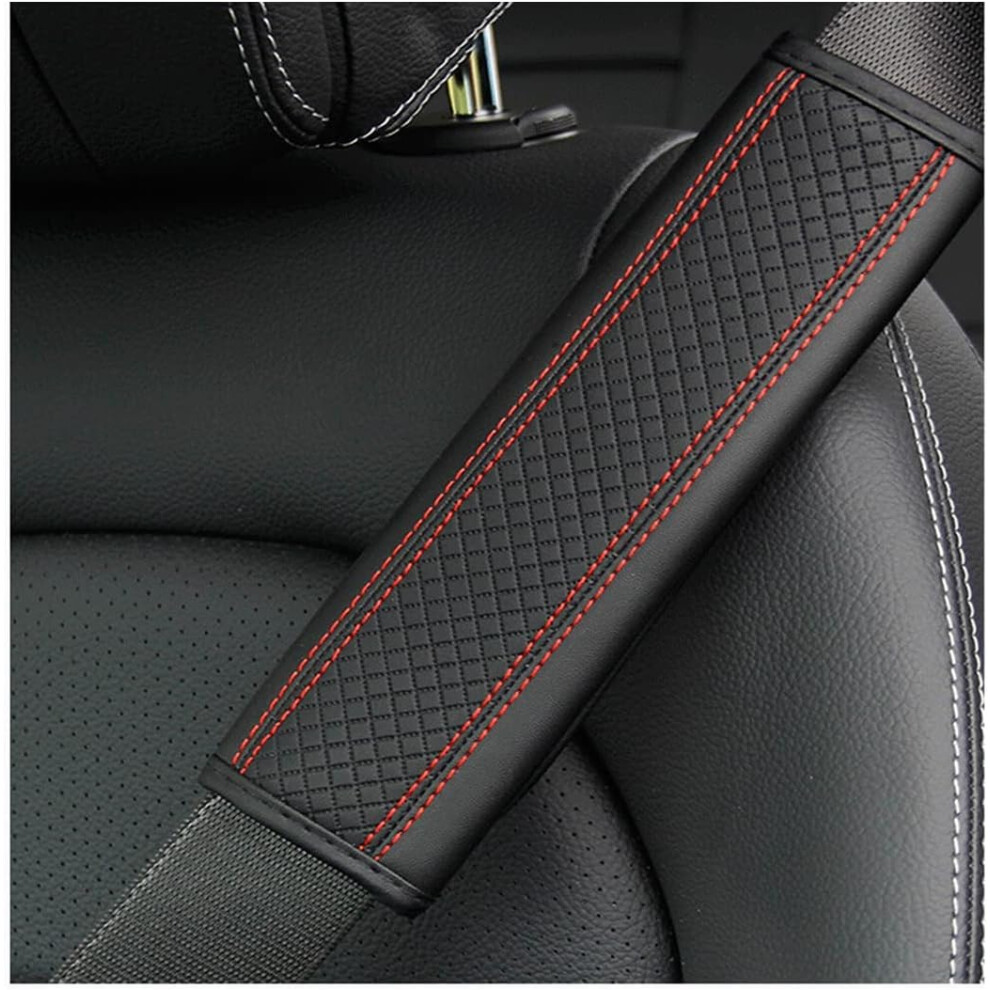 Soft Leather Car Seat Belt Cover With Pressurerelief Shoulder Pad, Universal And Black/Red 9382693151193