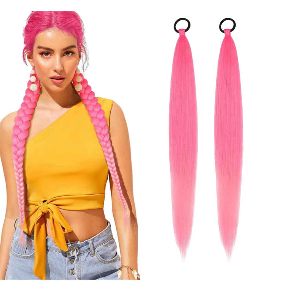 Ponytail Extension 2 Pack Purple With Elastic Tie Wrap Around Braid Shimmer Tinsel Ponytails Festival Hair Accessories