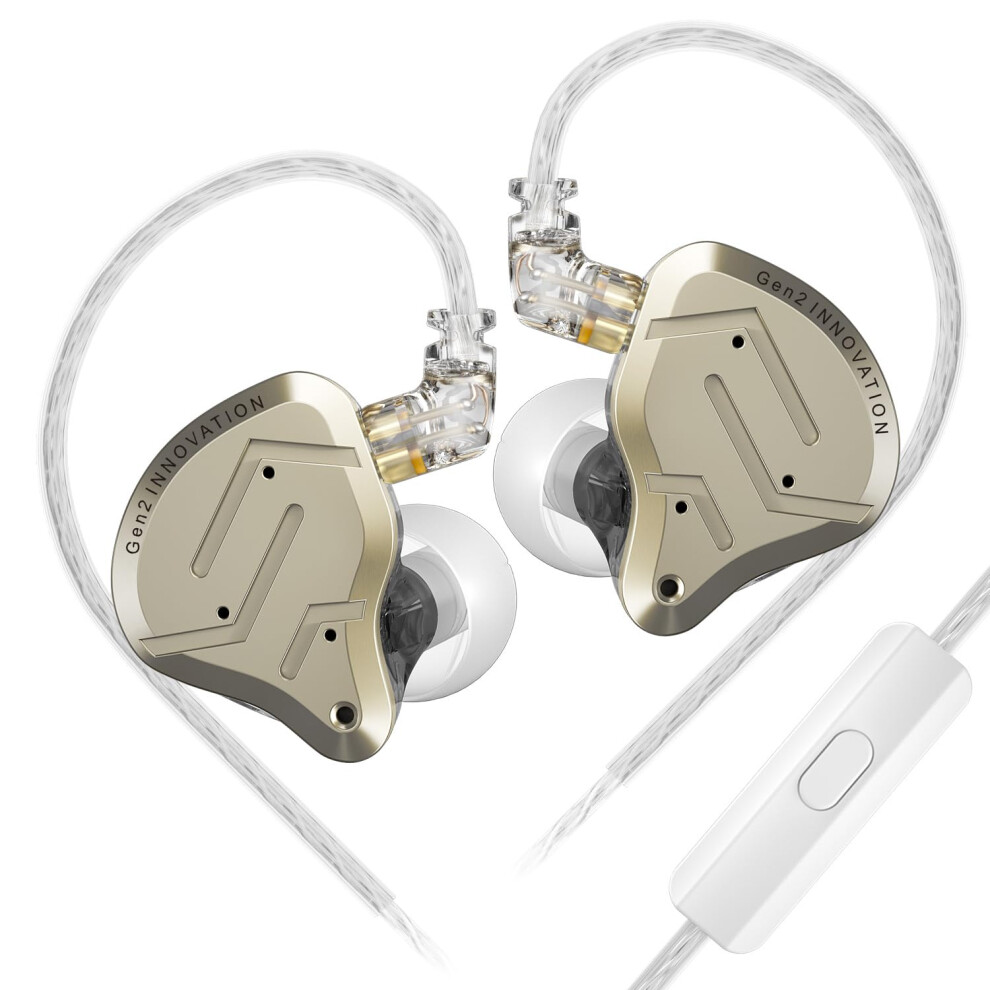 Zsn Pro 2 Inear Monitor Earphones, 1Ba+1Dd 5Driver Iem, Metal Cover, 2Pin Detachable Cable, With Mic, Golden 9382693288899