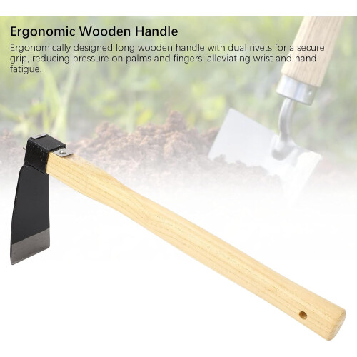 Garden Hoe With Wooden Handle For Small Trenches Includes Cover 2