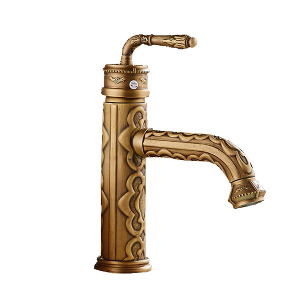 Brass Bathroom Basin Faucet Antique Lavatory Vanity Sink Faucet, Single Handle, 1Hole Install, Hot And Cold Spout 9382693290816