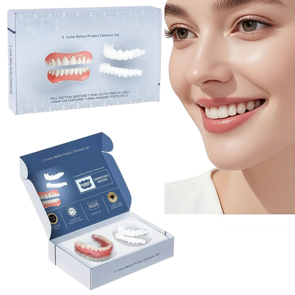 Silicone Reline Denture Set, Upper and Lower Dentures, Full Mouth Silicone Dentures, Soft Reline Kit, False Teeth Set