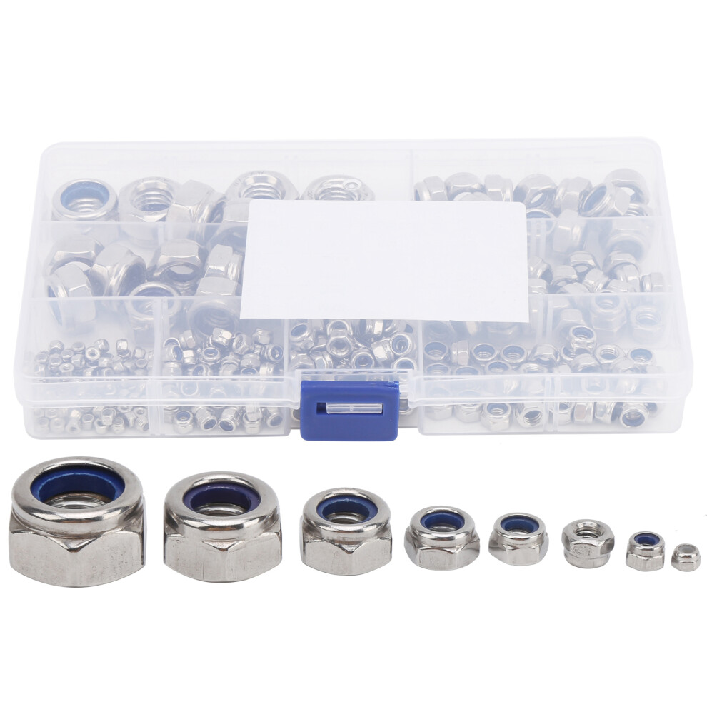 304 Stainless Steel Nylon Insert Locknuts Anti Loosening Fasteners Vibration Resistant Self Locking Nut Set, Metric Sizes M2-M12 In Rugged Plastic 9138057862720