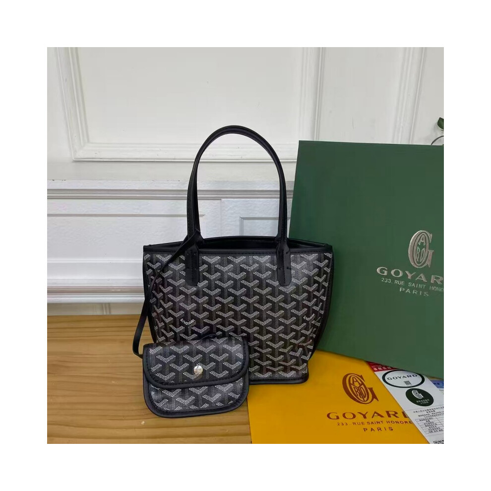 (Black) Waterproof and wear-resistant classic tote bag with coin purse