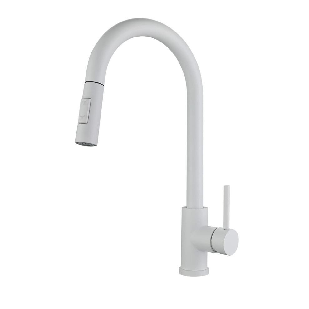 White Kitchen Faucet Brass Kitchen Sink Faucet With Pulldown Sprayer Arc Singlehandle 2Mode Deck Mounted 9187378371770