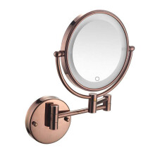 8 Inch LED Wall Mounted Makeup Mirror, Double Sided 360 Swivel Vanity Mirror with Adjustable Lighting, Rose Gold Foldable Design