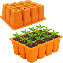 2 Pcs 12 Cells Seed Starting Tray with Drain Holes, Reusable Silicone Seedling Plug Trays for Gardening (Orange)