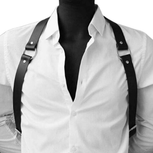 Mens Faux Leather Adjustable Chest Harness with ORing