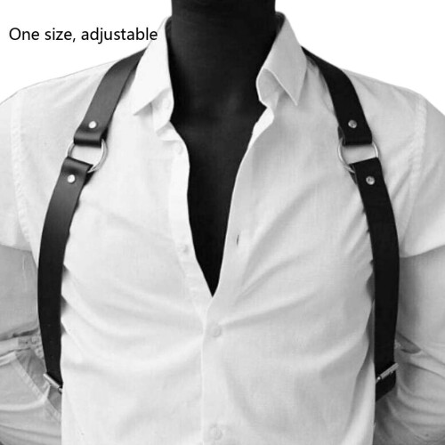 Mens Faux Leather Adjustable Chest Harness with ORing 2