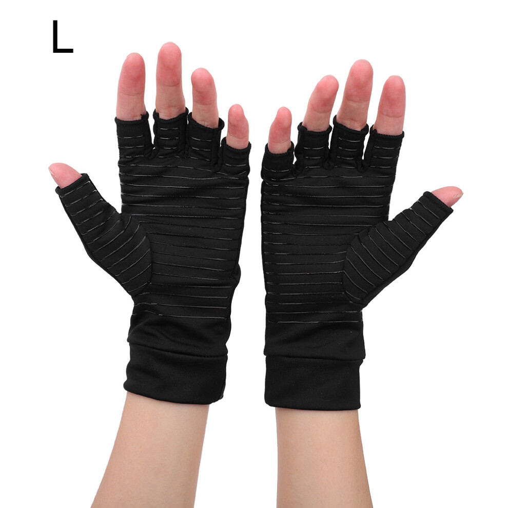 Carpal Tunnel Pain Relief Gloves with Copper Infused Fabric, Fingerless Compression Arthritis Gloves Featuring Non Slip Grips and Lightweight Bre
