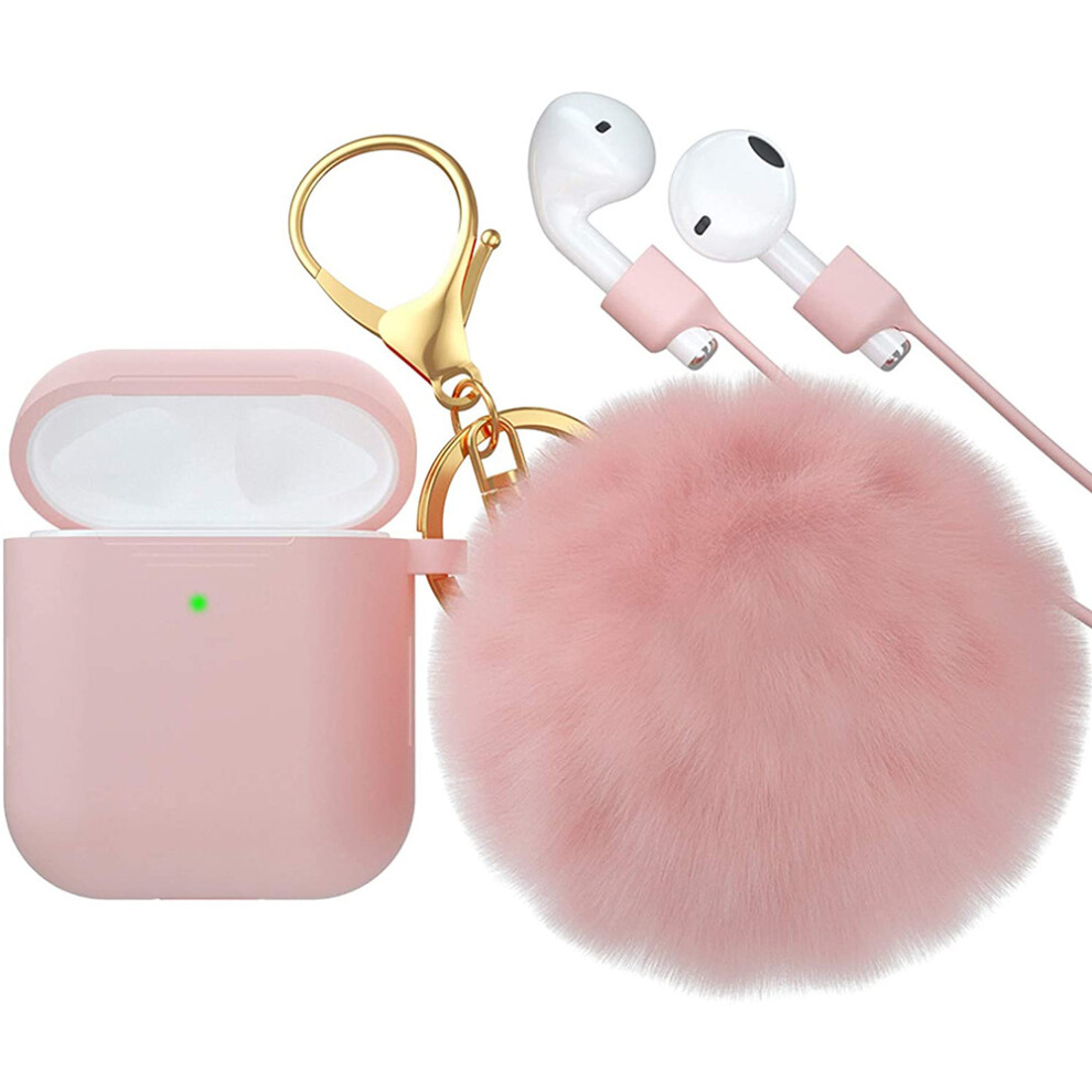 Apple Airpods Case Cover, Wireless Charging Support With Silicone Case Skin, Shock-Absorbing, Fluffy Ball Keychain, Drop Protection, Dustproof And Wat 9012494131116