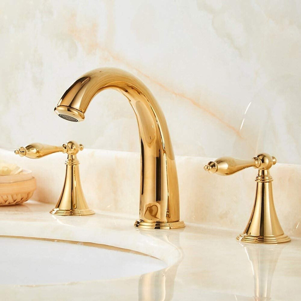 Basin Mixer Tap, Golden Plating Faucet, 3Hole Split Basin And Tub Faucet, Cold And Hot Water Double Switch, Size A 9382693296511