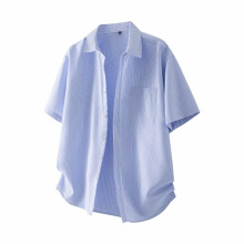 Men's Short Sleeve Polo Shirt Vintage Oversized Breathable Button Down Summer Beach Light Blue