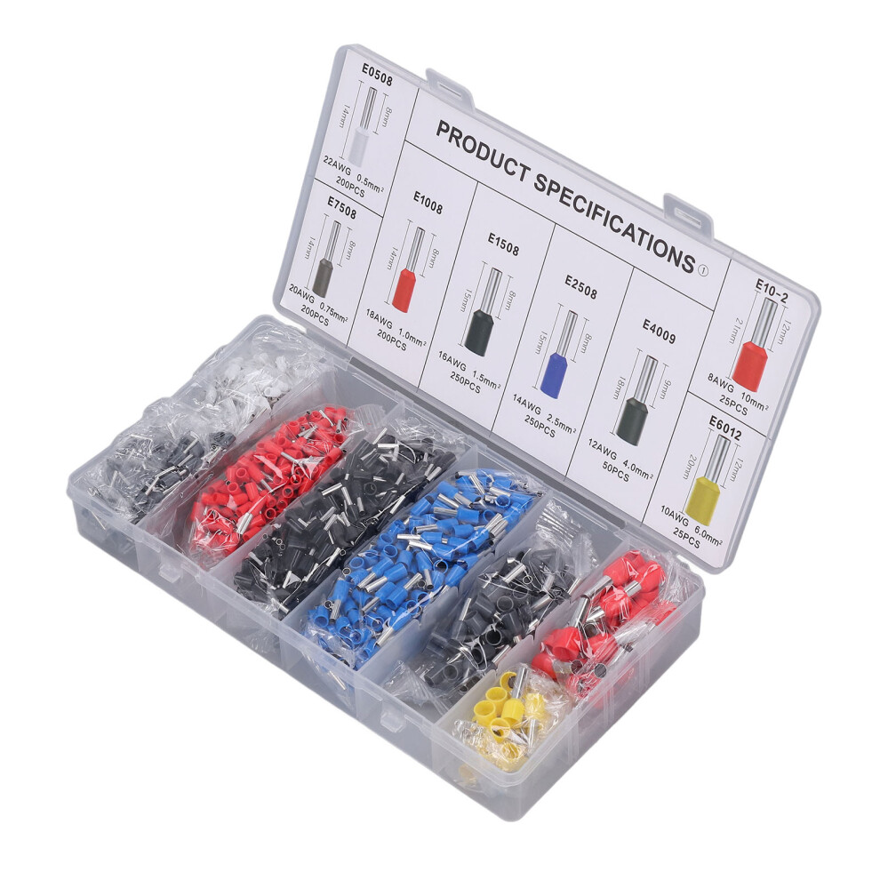 1200 Pcs Cold Pressed Copper Tube Terminal Kit Multi Function Wire Crimping Set 4631375300080