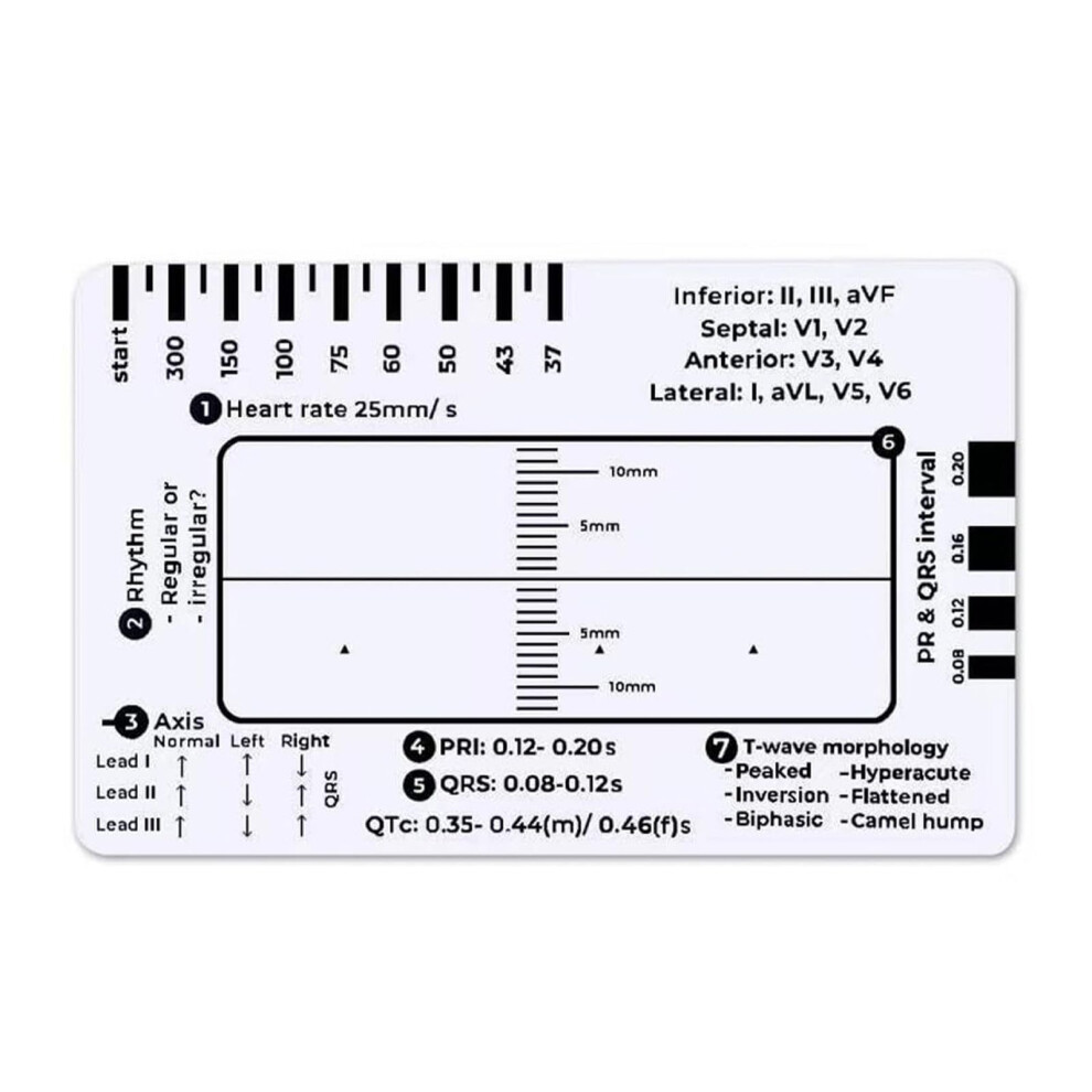 Electrocardiogram 7 Step Value Card Tool Suitable for Use by Cardiologists Nurses and Students Accurate Heart Monitoring Ruler