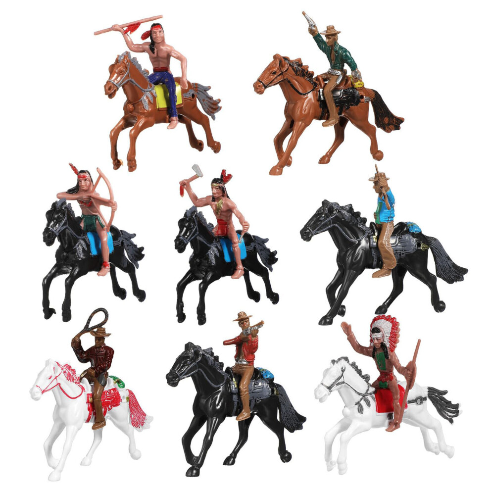 8Pcs Western Cowboy and Horse Figurines for Kids and-Style A
