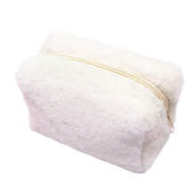 Plush Makeup Bag With Zippered Storing Beauty Products In-White