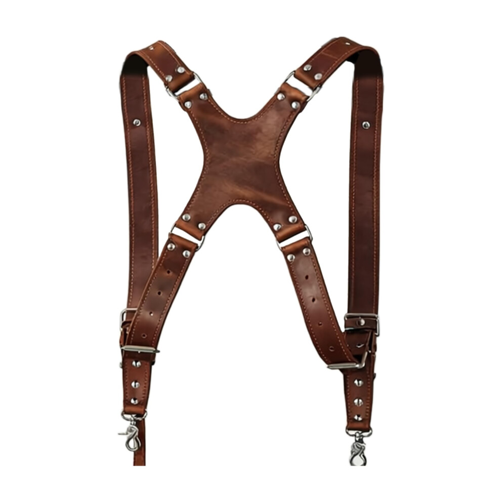 Leather Dual Shoulder Strap For Two Cameras, One Size, Camera Harness Brown 9187378375983