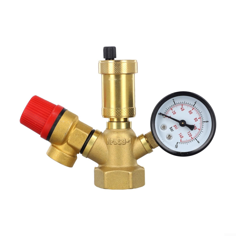 Boiler Safety Group Brass Valve With Automatic Pressure Relief, Air Vent And Pressure Gauge For Heating Systems 9094768798133