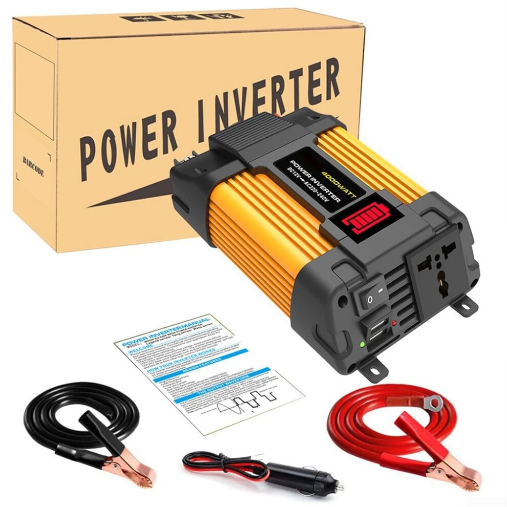 12V Car Power Inverter With Usb Ports, Battery Display And Multidevice Fast Charging 9347817455939