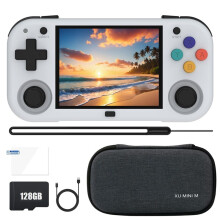 Console de Jeu XU  M 128 Go 11700 Jeux 2,8 Pouces IPS Linux Lecteurs de Jeux Portables Jeu Vidéo Rétro pour Enfants Blanc Gris